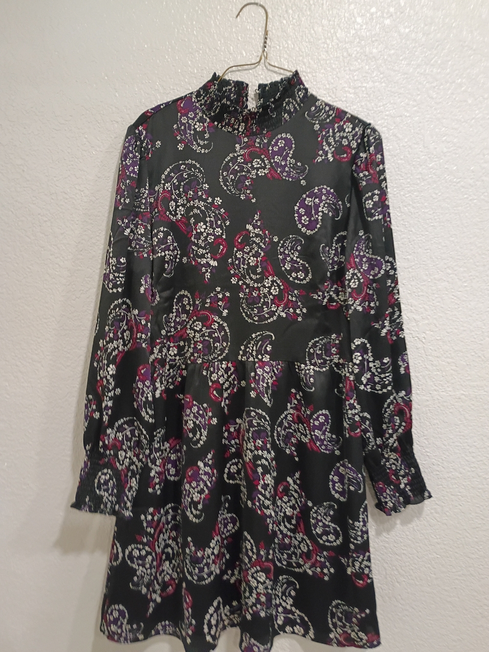 LOFT Black Paisley Dress with Pink & Purple Floral Accents